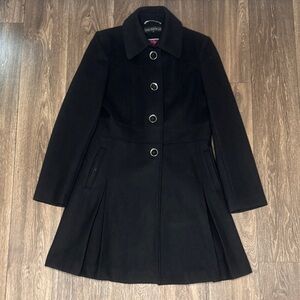 Via Spiga Charcoal Pea Coat with Burgundy Lining Women’s Size 6